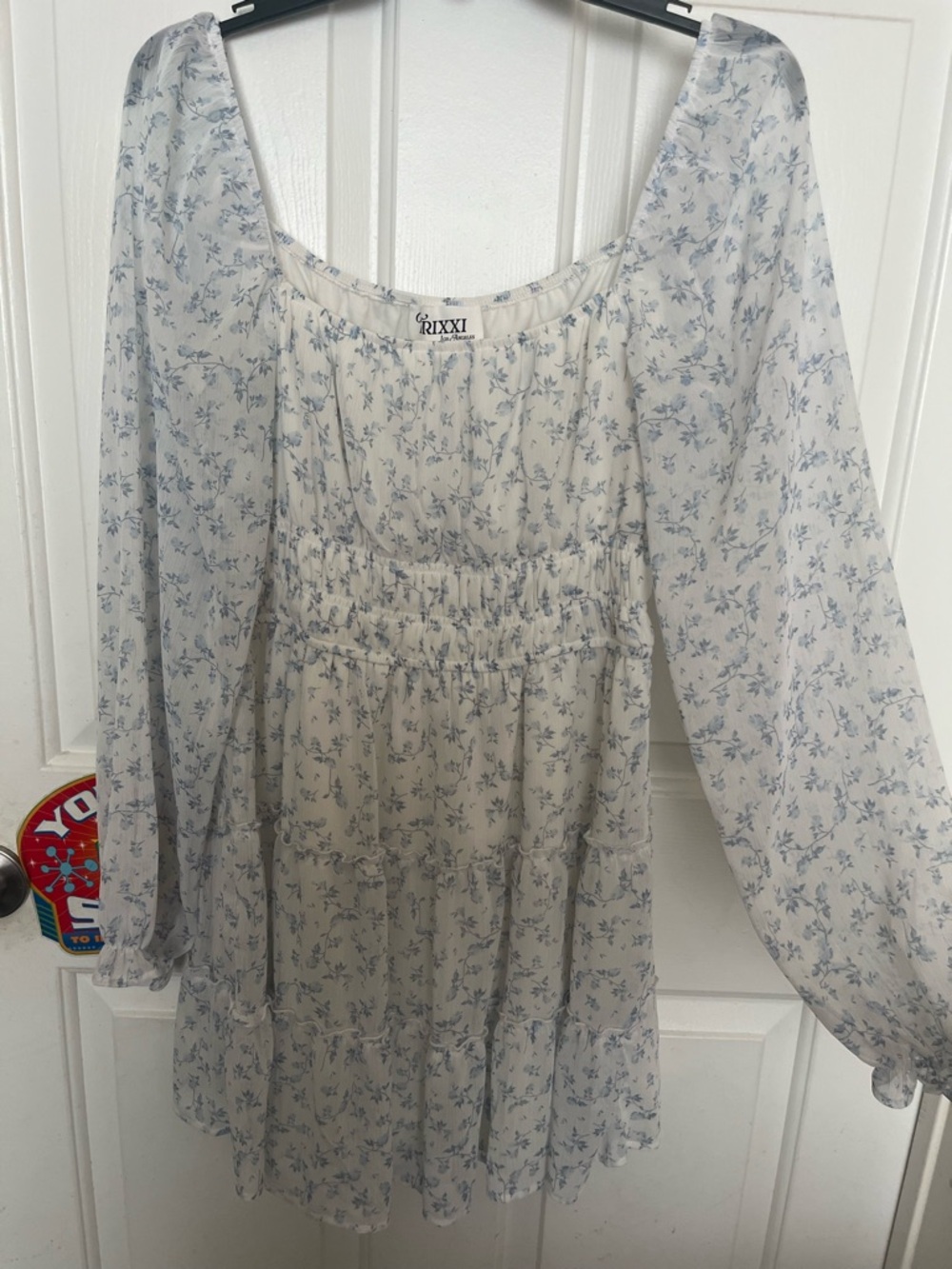 Trixxi White Dress with Soft Blue Floral Print